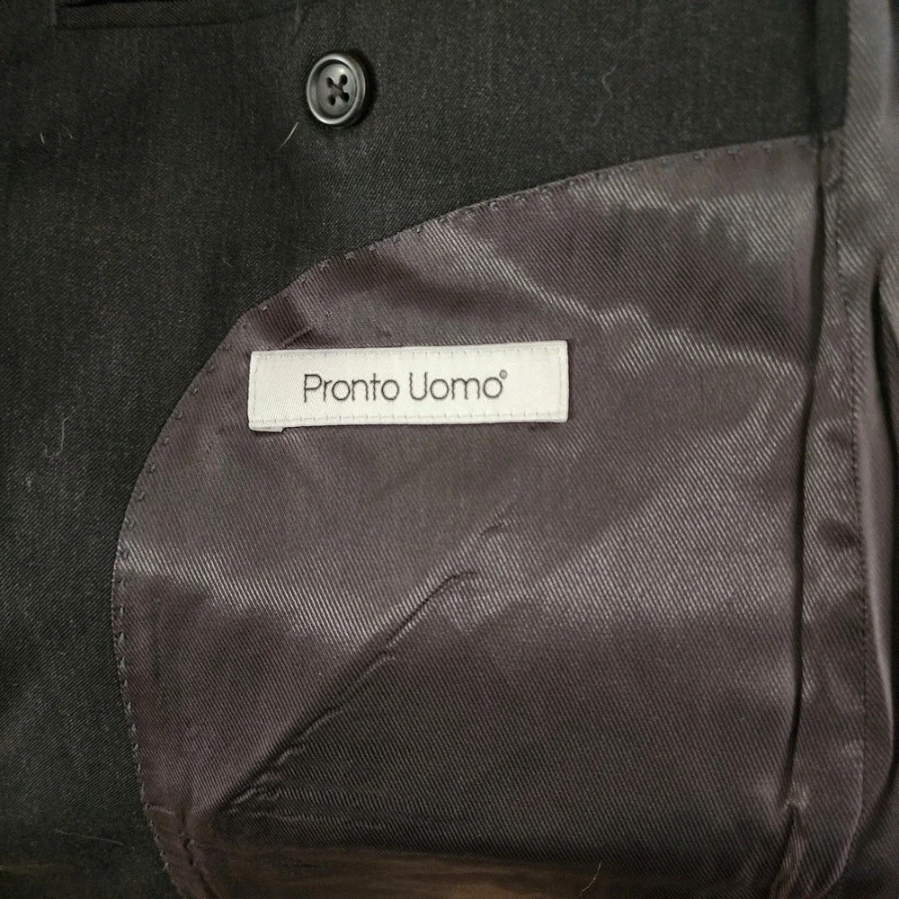 Pronto Uomo Mens Black 100% Wool 2 Button Blazer Suit Jacket 42 Regular